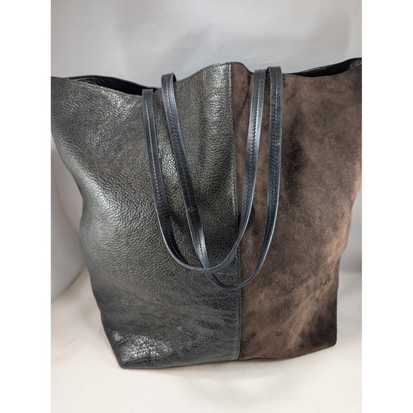 B‎ May Leather Suede Tote Bag Shoulder Bag Two Tone Textured Designer Purse - Picture 1 of 9